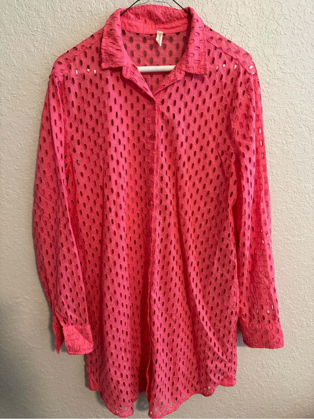 Exetera Pink Eyelet Long-Sleeve Dress